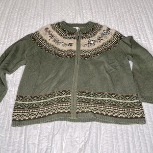 Croft & Barrow 3X Women’s Plus Cardigan Sweater Birds green Christmas Grannycore